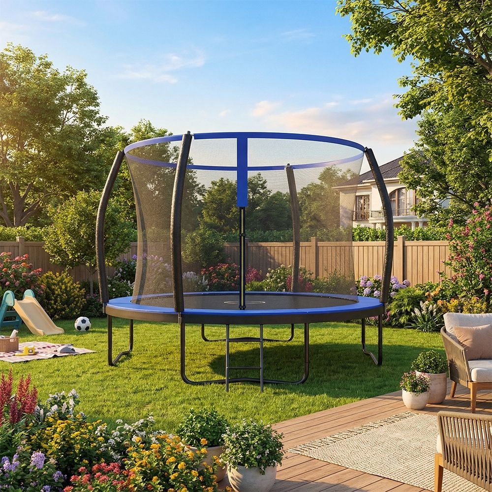 Outdoor Trampoline for Kids with Safety Net, Black + Blue, 10ft - image 4