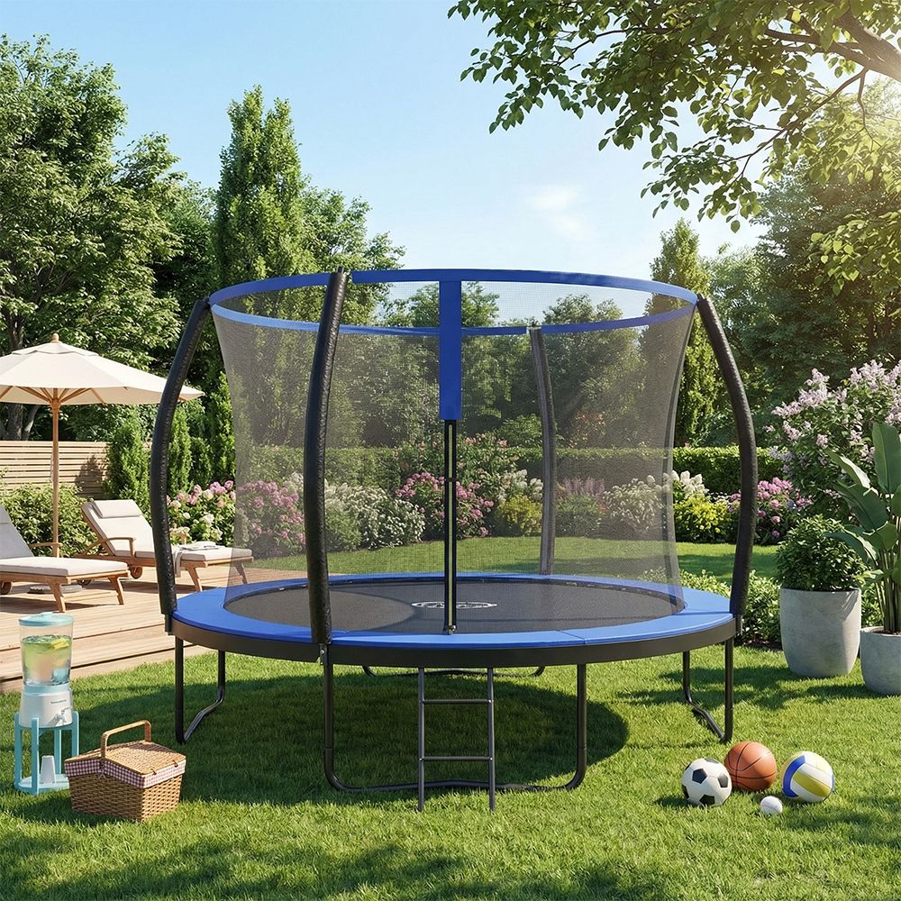 Outdoor Trampoline for Kids with Safety Net, Black + Blue, 10ft - image 5