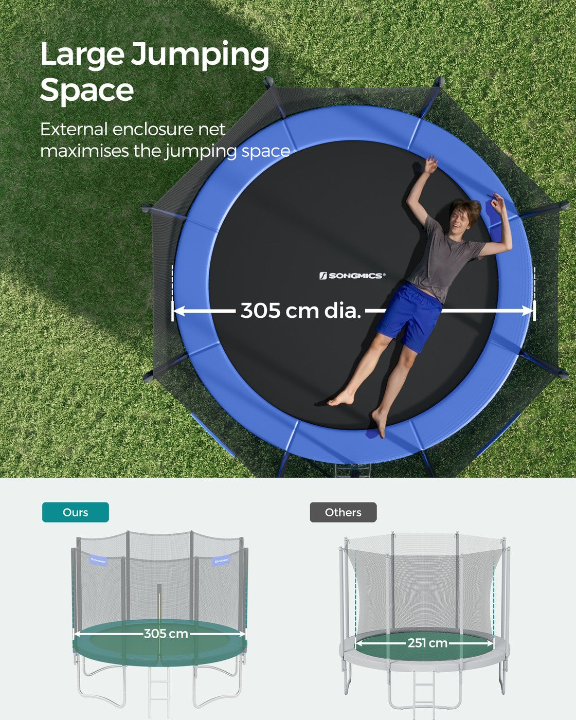 Children’s Trampoline with Safety Net, Ladder, 180 cm High, Blue - image 4