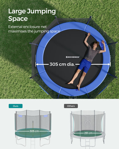 Children’s Trampoline with Safety Net, Ladder, 180 cm High, Blue - image 4