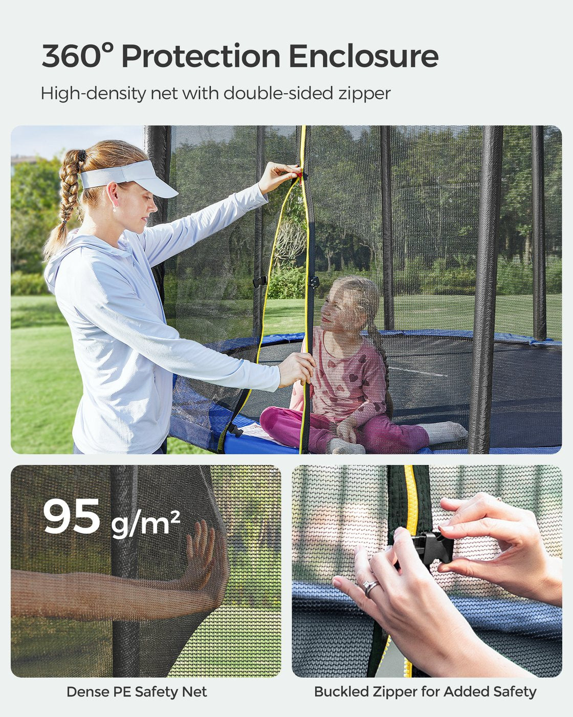 Children’s Trampoline with Safety Net, Ladder, 180 cm High, Blue - image 9