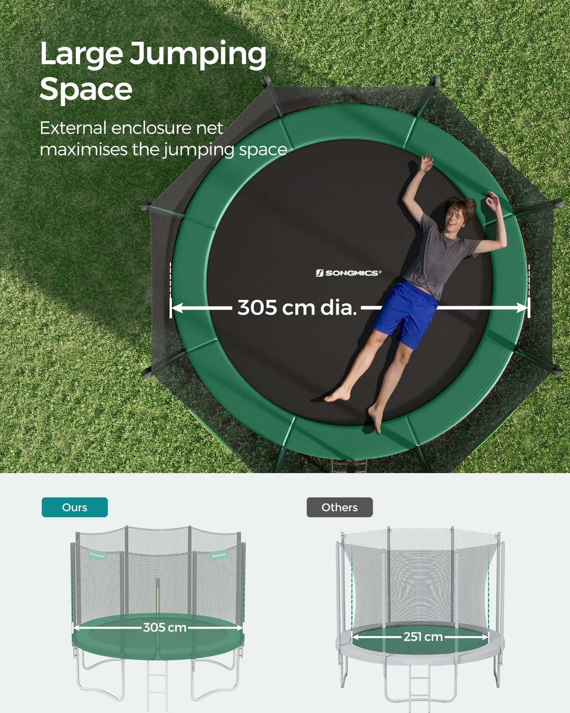 Children’s Trampoline with Safety Net, Ladder, 180 cm High, Blue - image 13