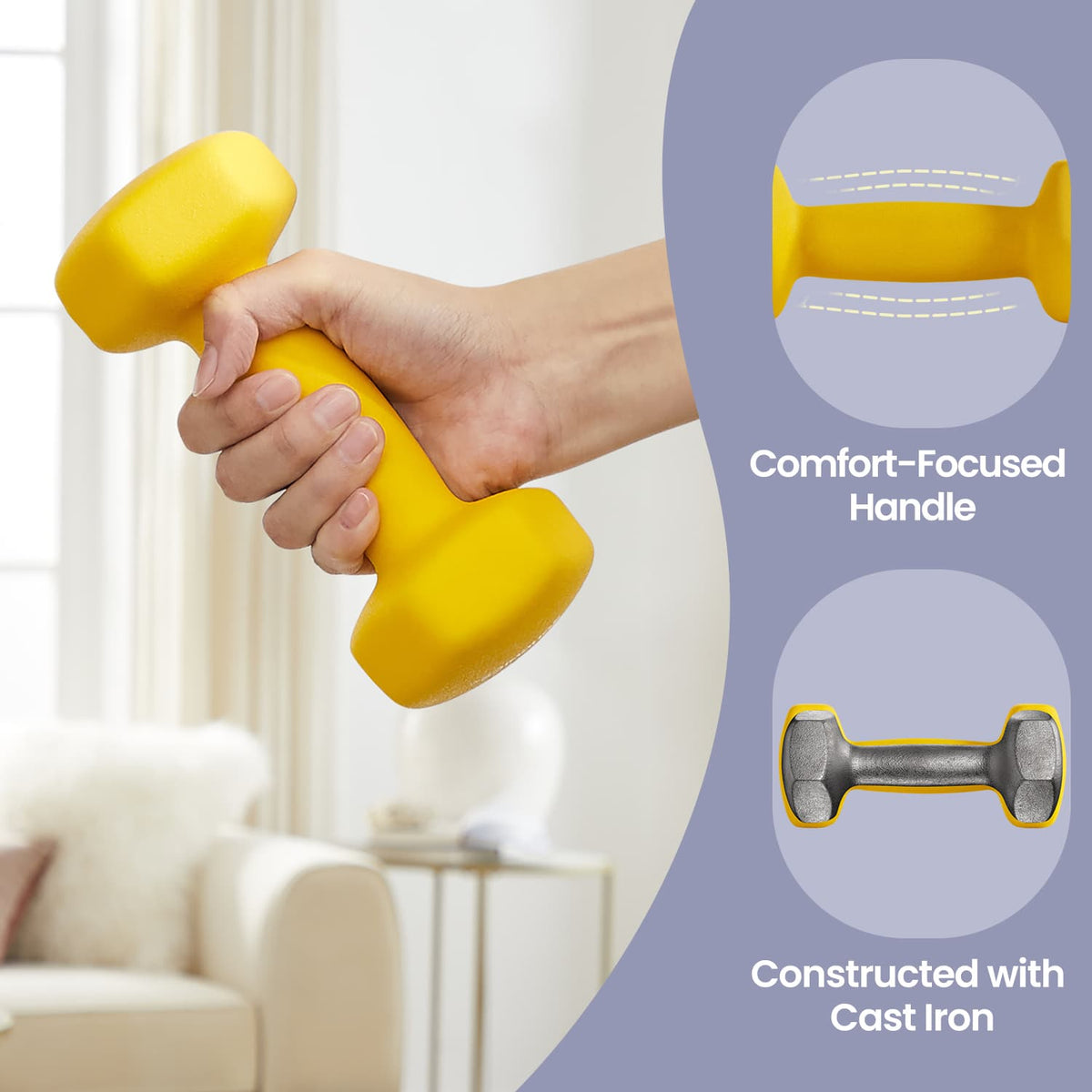 Set of 2 Neoprene Hex Dumbbells, 2 x 1 kg, with Dumbbells Bars - image 2