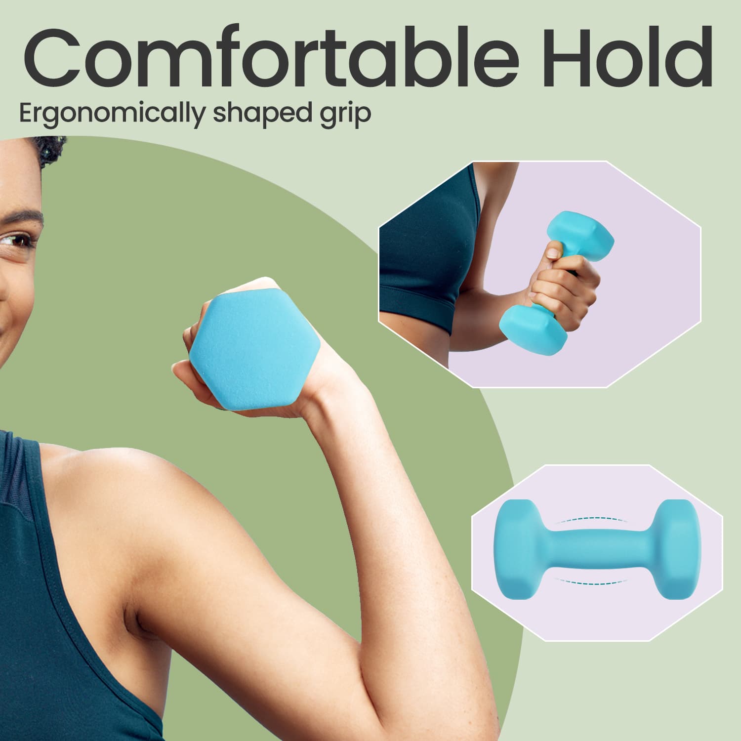 Set of 2 Dumbbells, 2 x 2 kg Neoprene Weights, Hexagonal - image 13