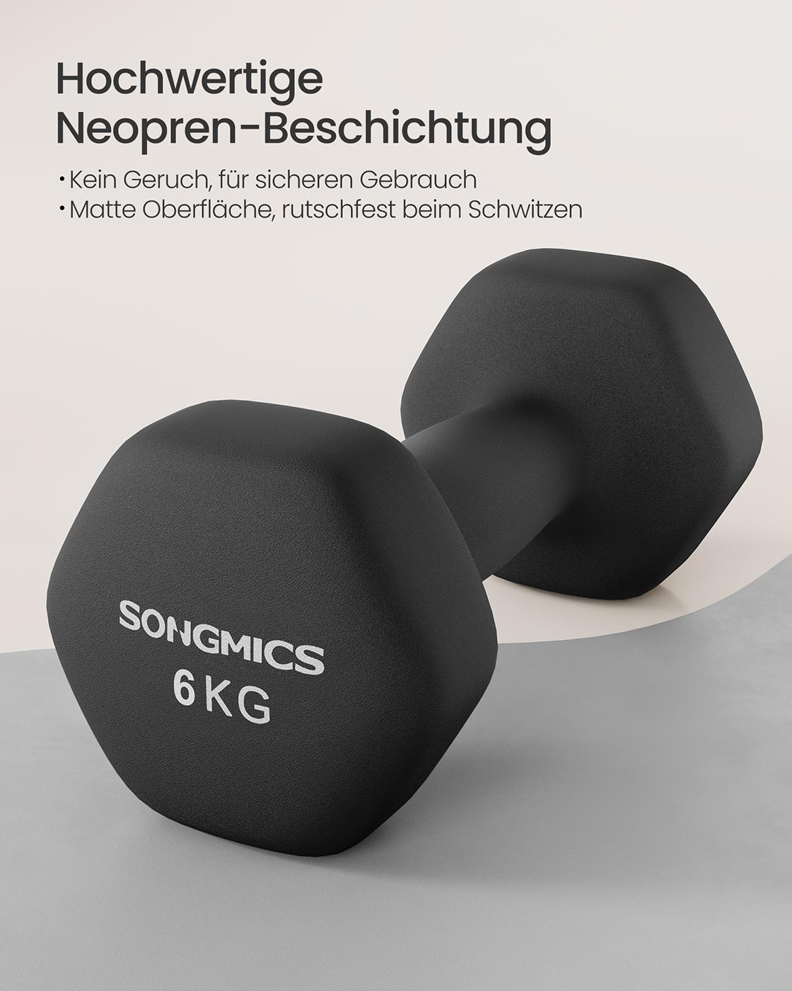 Black Vinyl-Coated Hex Dumbbells — Pair of 6 kg