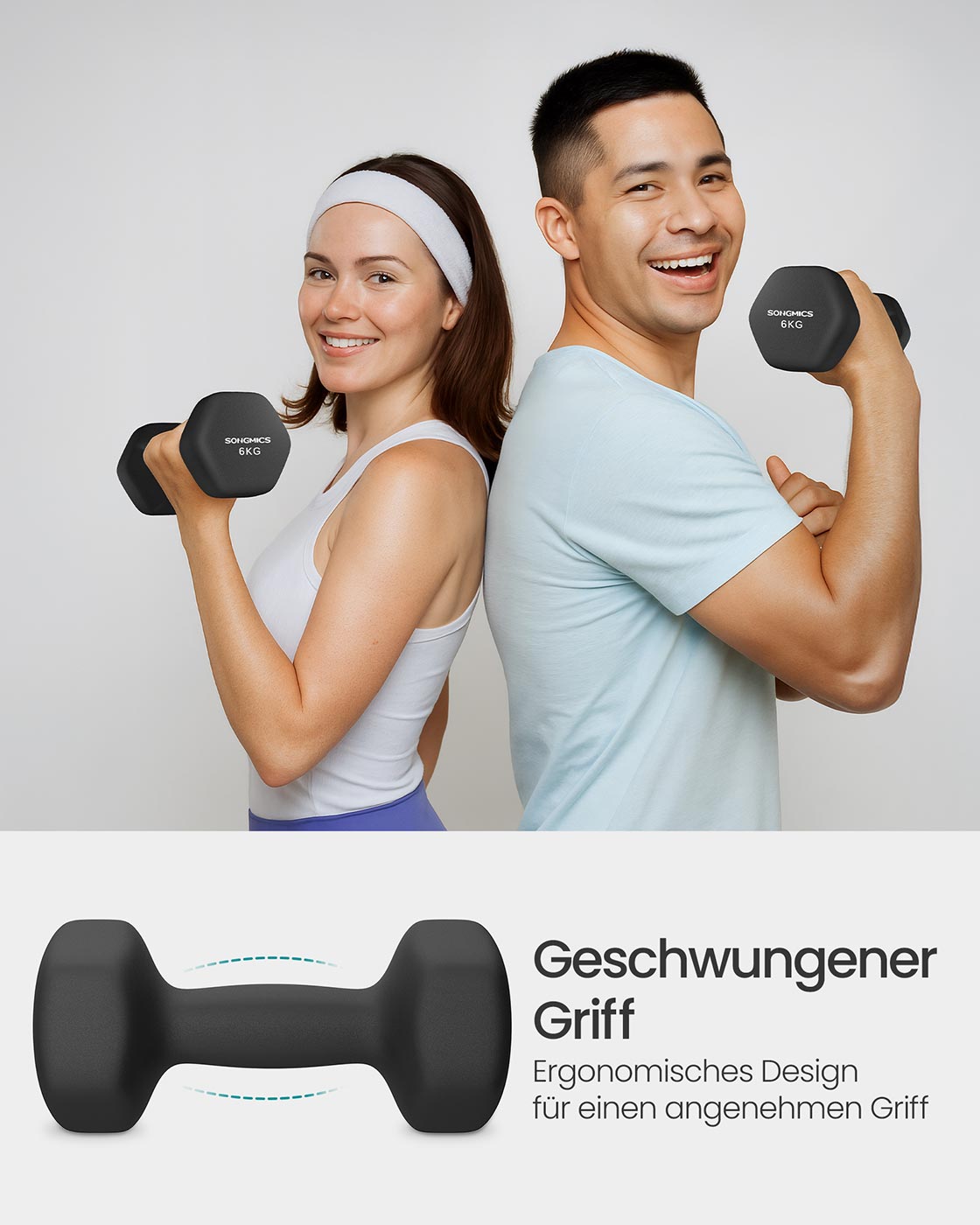 Black Vinyl-Coated Hex Dumbbells — Pair of 6 kg