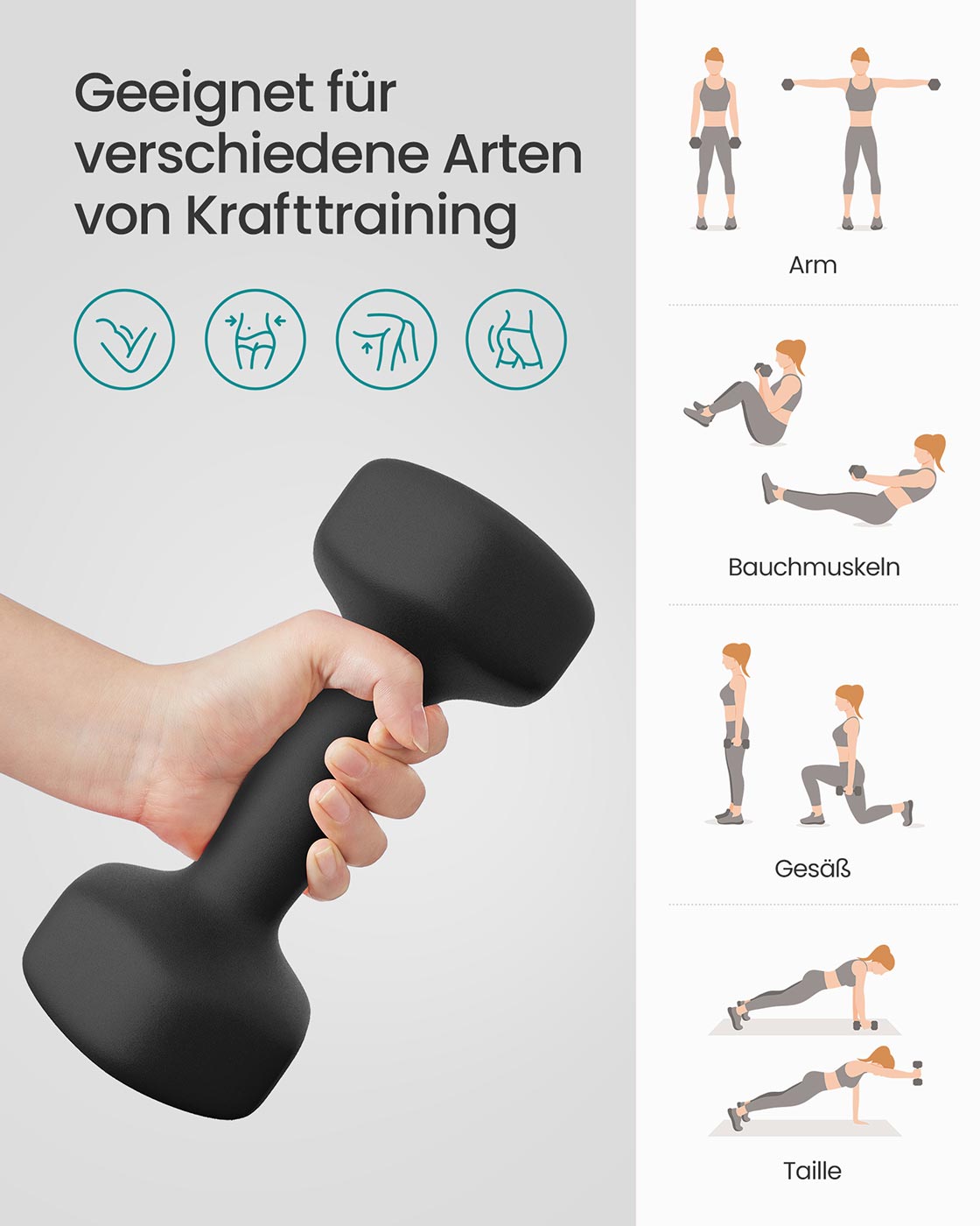 Black Vinyl-Coated Hex Dumbbells — Pair of 6 kg