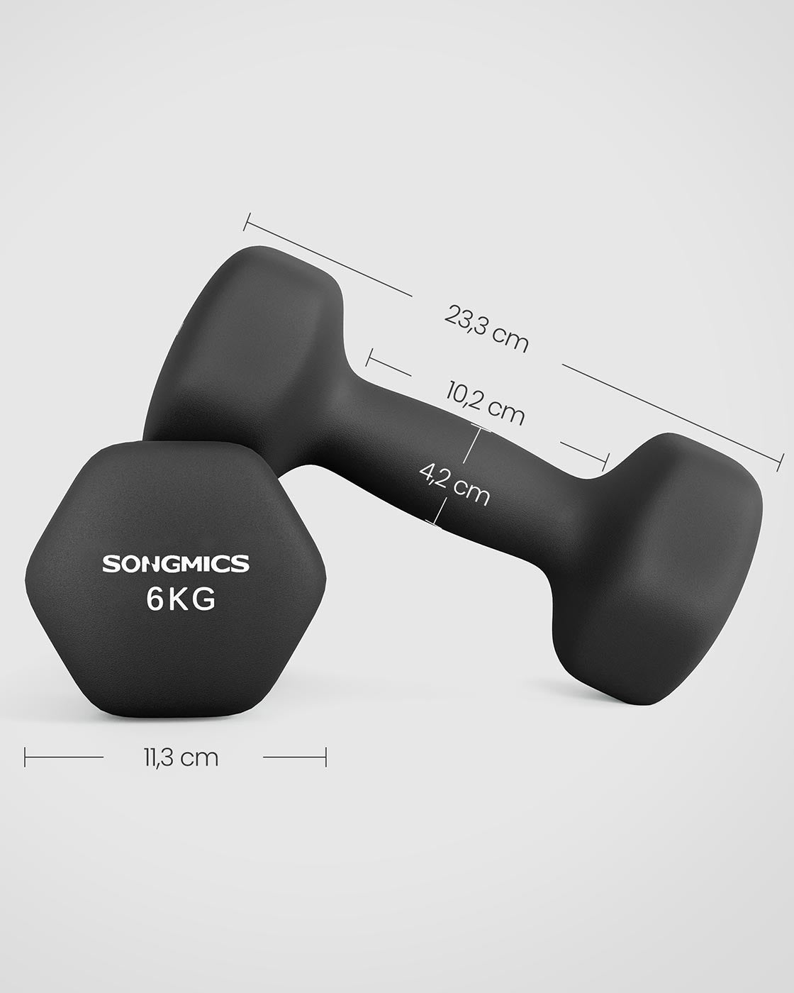 Black Vinyl-Coated Hex Dumbbells — Pair of 6 kg