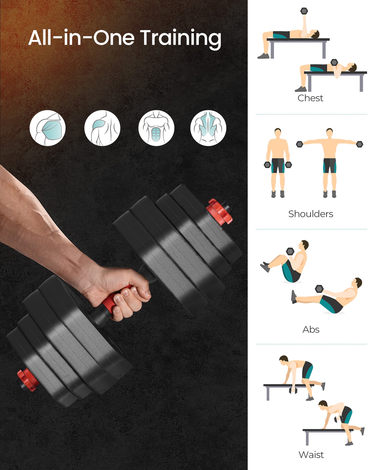 Dumbbell Sets 10 kg Weights Each with Connecting Bar - image 15