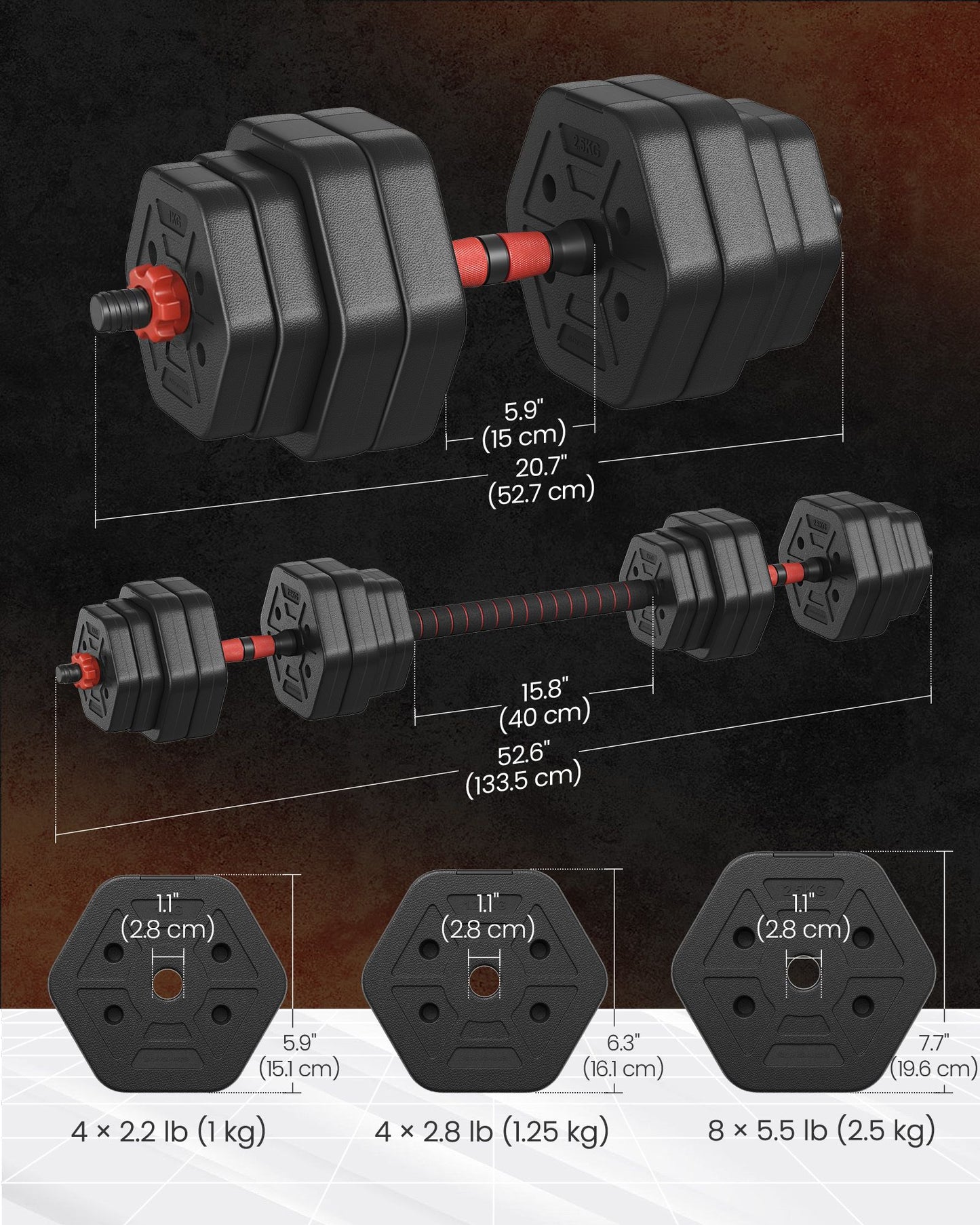 Dumbbell Sets 10 kg Weights Each with Connecting Bar - image 18