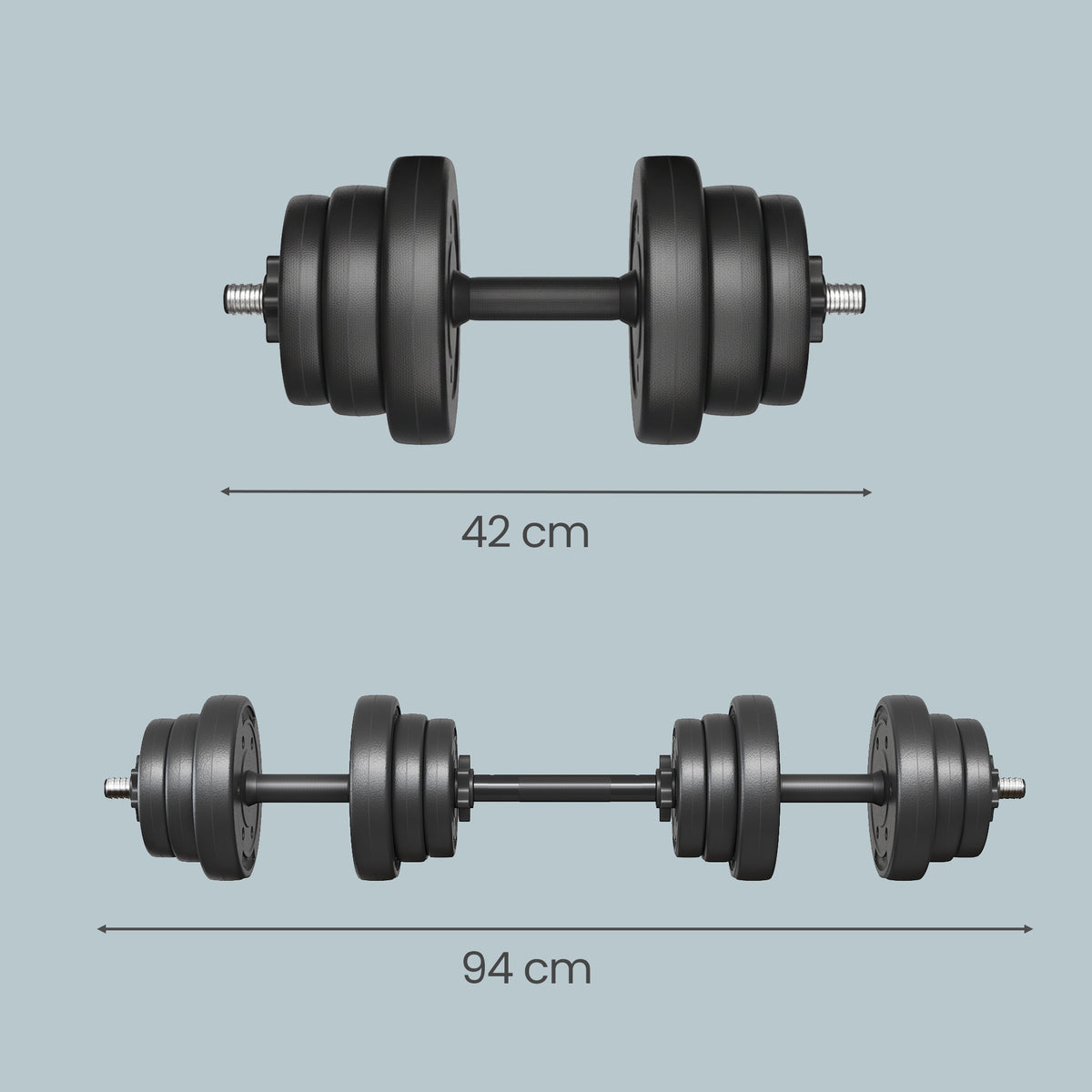 Dumbbells Set, Barbell, 2 x 10 kg Adjustable Dumbbells with Extra Barbell Bar