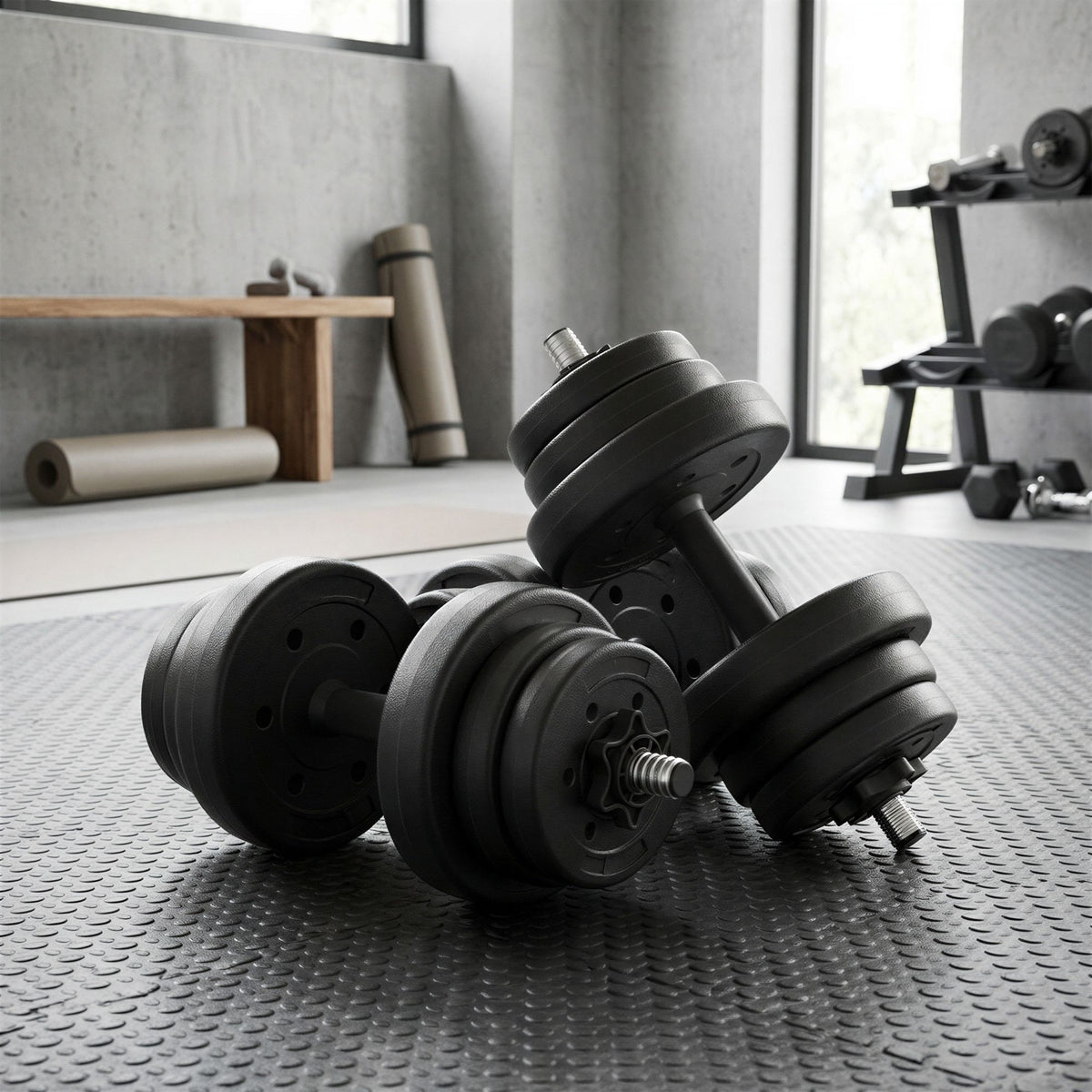 Dumbbells Set, Barbell, 2 x 10 kg Adjustable Dumbbells with Extra Barbell Bar