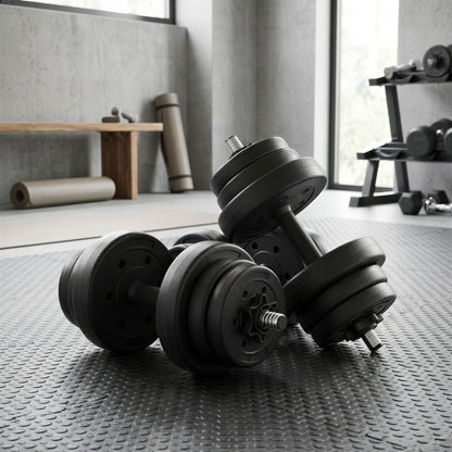 Dumbbells Set, Barbell, 2 x 10 kg Adjustable Dumbbells with Extra Barbell Bar