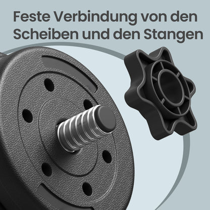Dumbbells Set, Barbell, 2 x 10 kg Adjustable Dumbbells with Extra Barbell Bar
