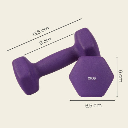Hex Neoprene Dumbbells Set with Stand, 2 x 2 kg, 2 x 1.5 kg, 2 x 1 kg