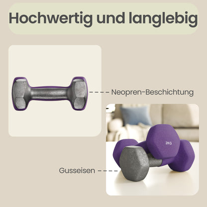 Hex Neoprene Dumbbells Set with Stand, 2 x 2 kg, 2 x 1.5 kg, 2 x 1 kg