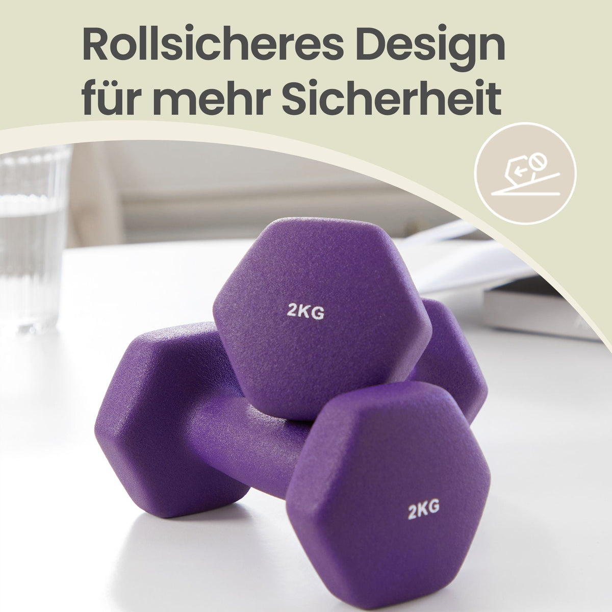 Hex Neoprene Dumbbells Set with Stand, 2 x 2 kg, 2 x 1.5 kg, 2 x 1 kg