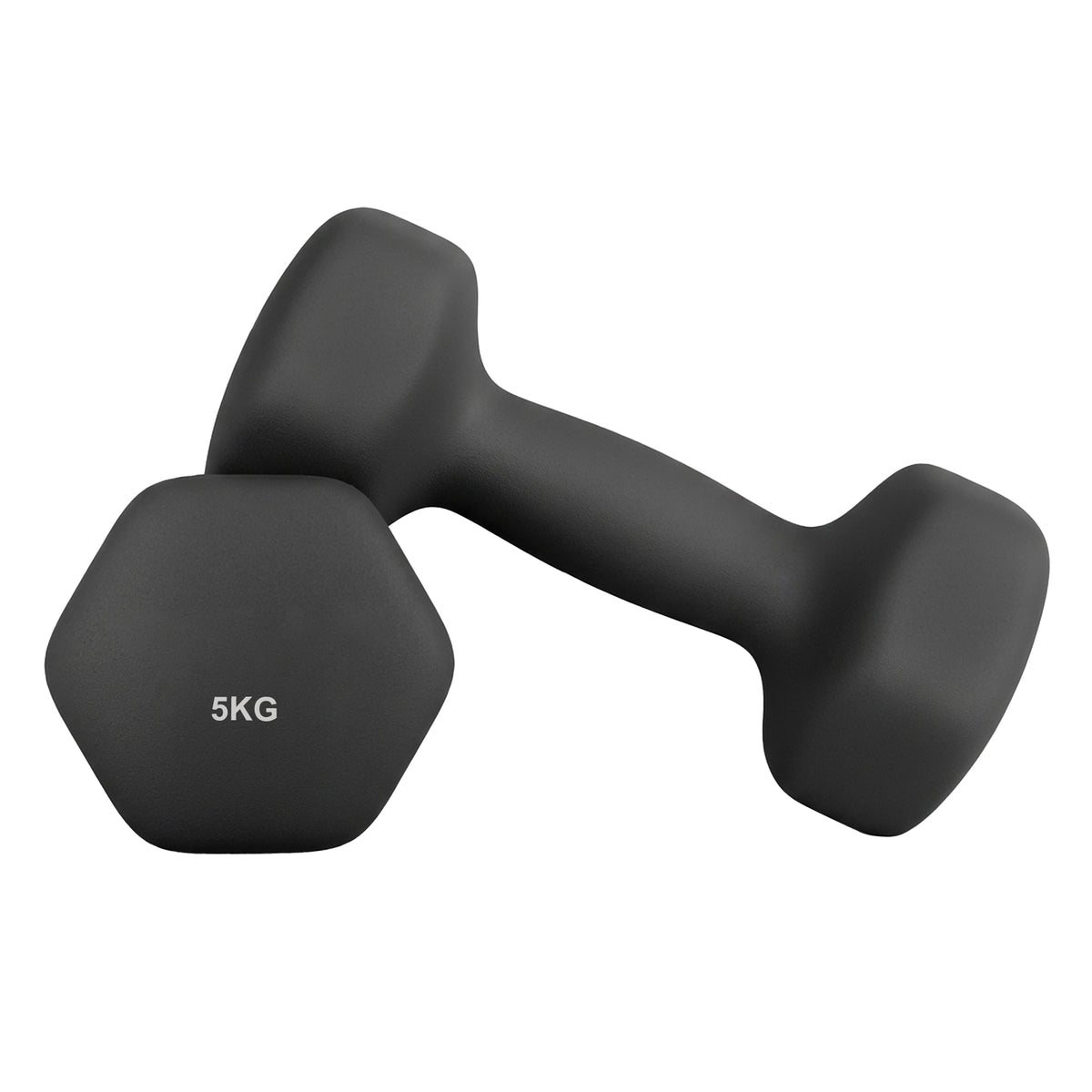 Set of 2 Neoprene Hex Dumbbells, 2 x 5 kg, with Dumbbells Bars