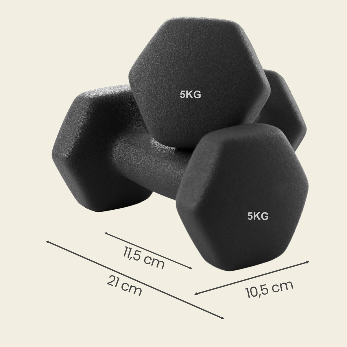 Set of 2 Neoprene Hex Dumbbells, 2 x 5 kg, with Dumbbells Bars