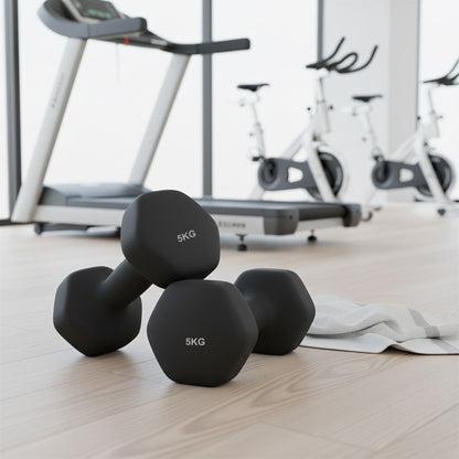 Set of 2 Neoprene Hex Dumbbells, 2 x 5 kg, with Dumbbells Bars