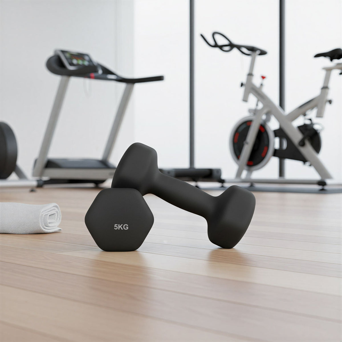 Set of 2 Neoprene Hex Dumbbells, 2 x 5 kg, with Dumbbells Bars