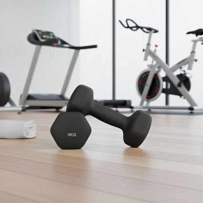 Set of 2 Neoprene Hex Dumbbells, 2 x 5 kg, with Dumbbells Bars