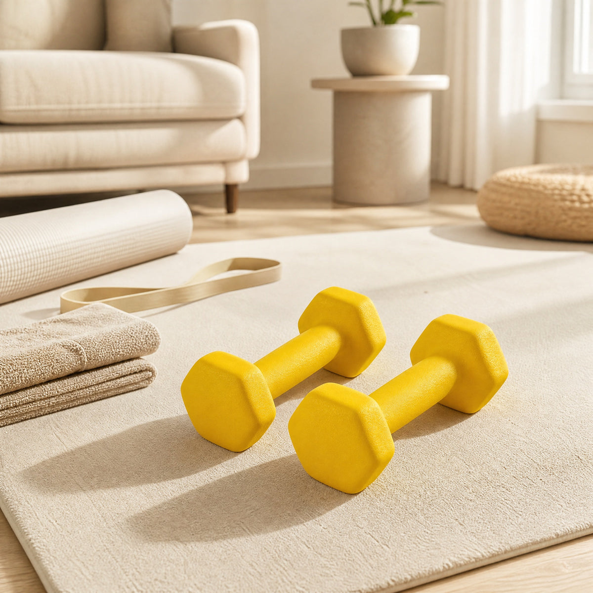 Set of 2 Neoprene Hex Dumbbells, 2 x 1 kg, with Dumbbells Bars