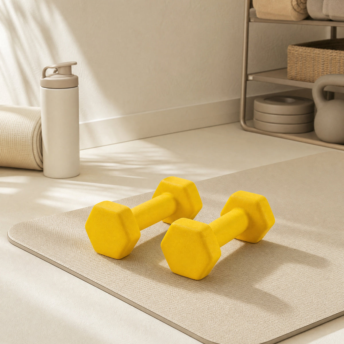 Set of 2 Neoprene Hex Dumbbells, 2 x 1 kg, with Dumbbells Bars