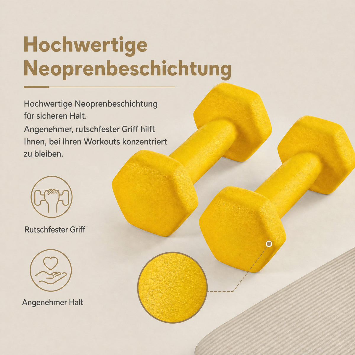 Set of 2 Neoprene Hex Dumbbells, 2 x 1 kg, with Dumbbells Bars