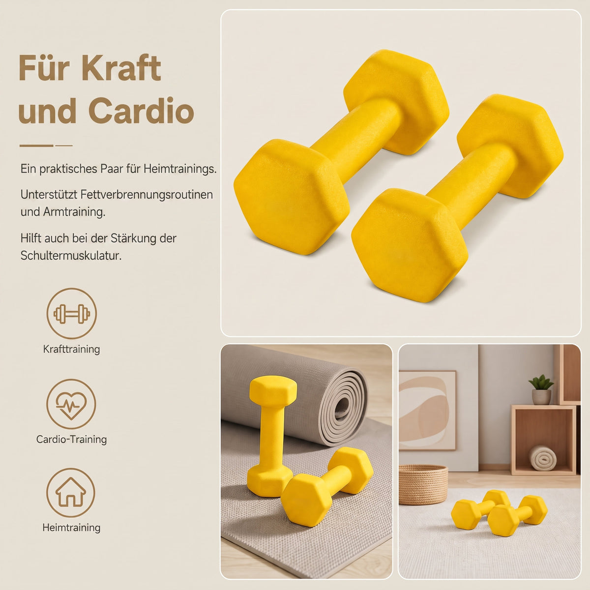 Set of 2 Neoprene Hex Dumbbells, 2 x 1 kg, with Dumbbells Bars