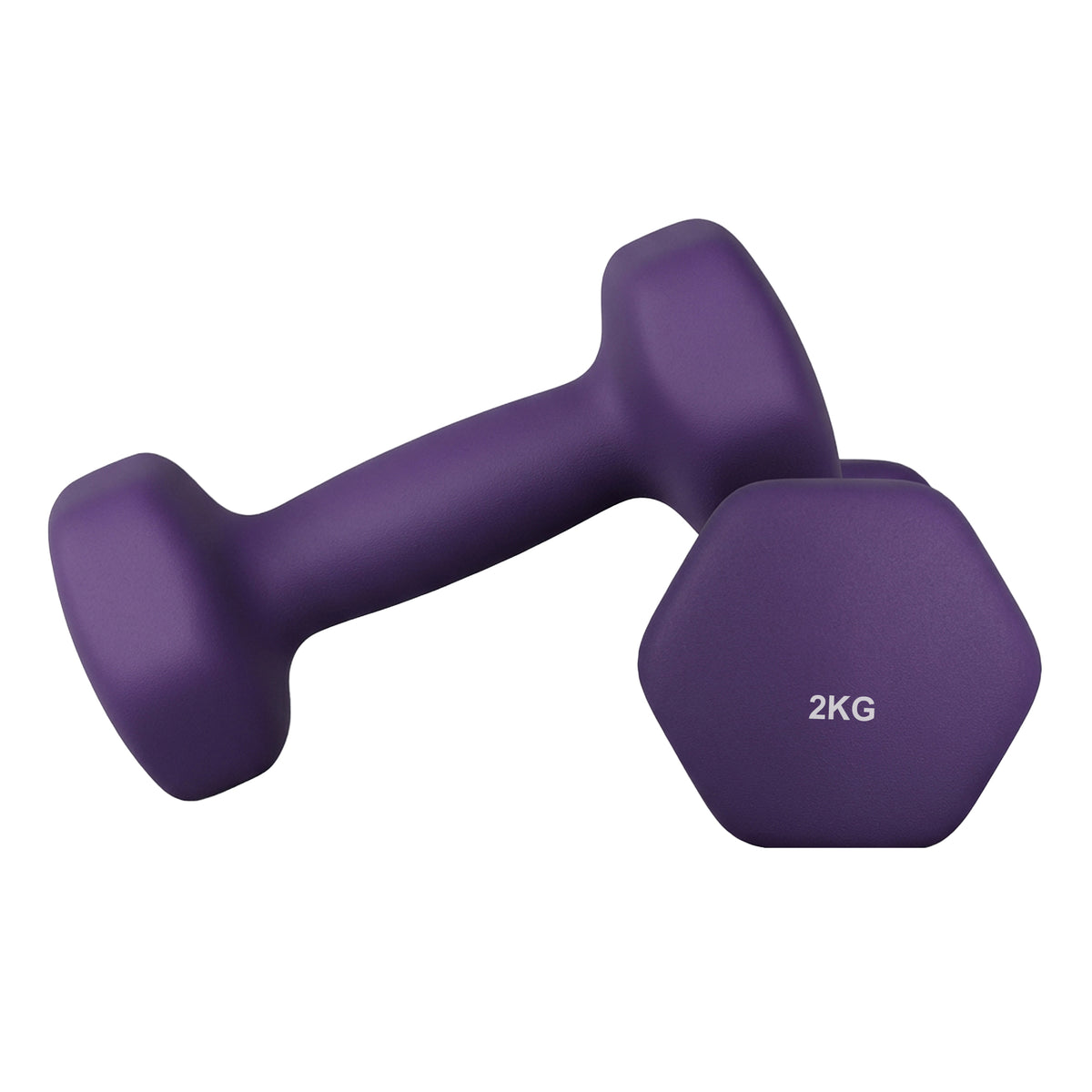 Set of 2 Dumbbells, 2 x 2 kg Neoprene Weights, Hexagonal