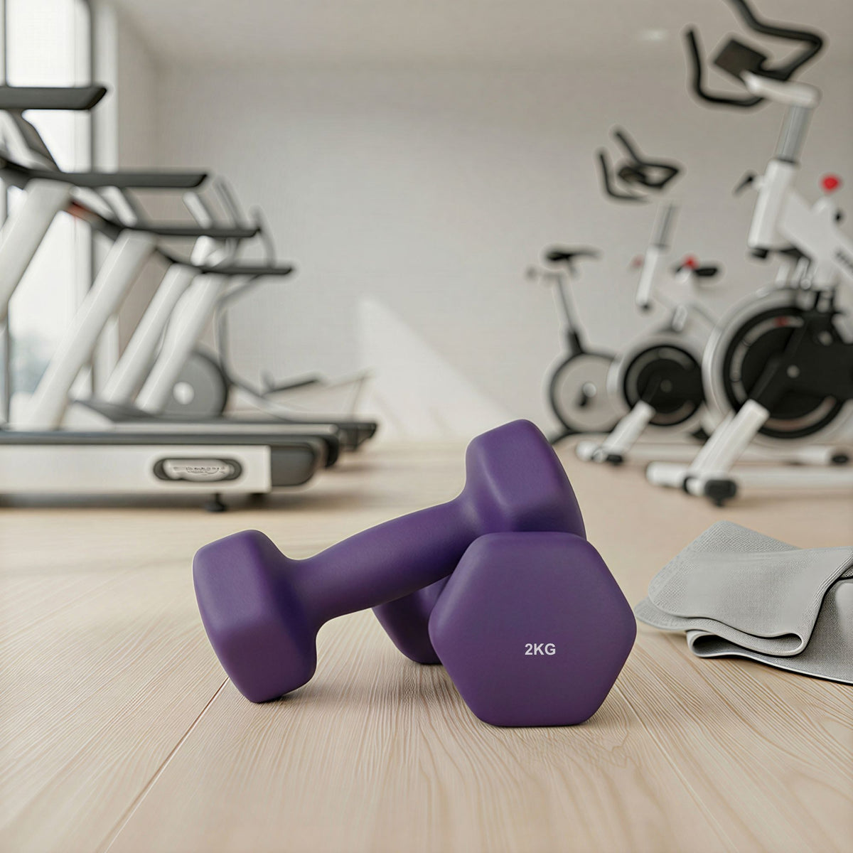Set of 2 Dumbbells, 2 x 2 kg Neoprene Weights, Hexagonal