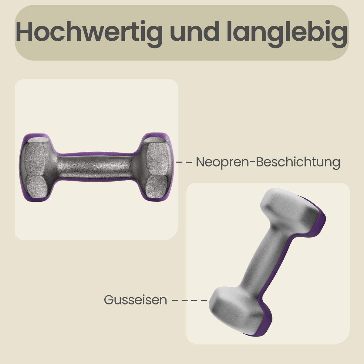 Set of 2 Dumbbells, 2 x 2 kg Neoprene Weights, Hexagonal
