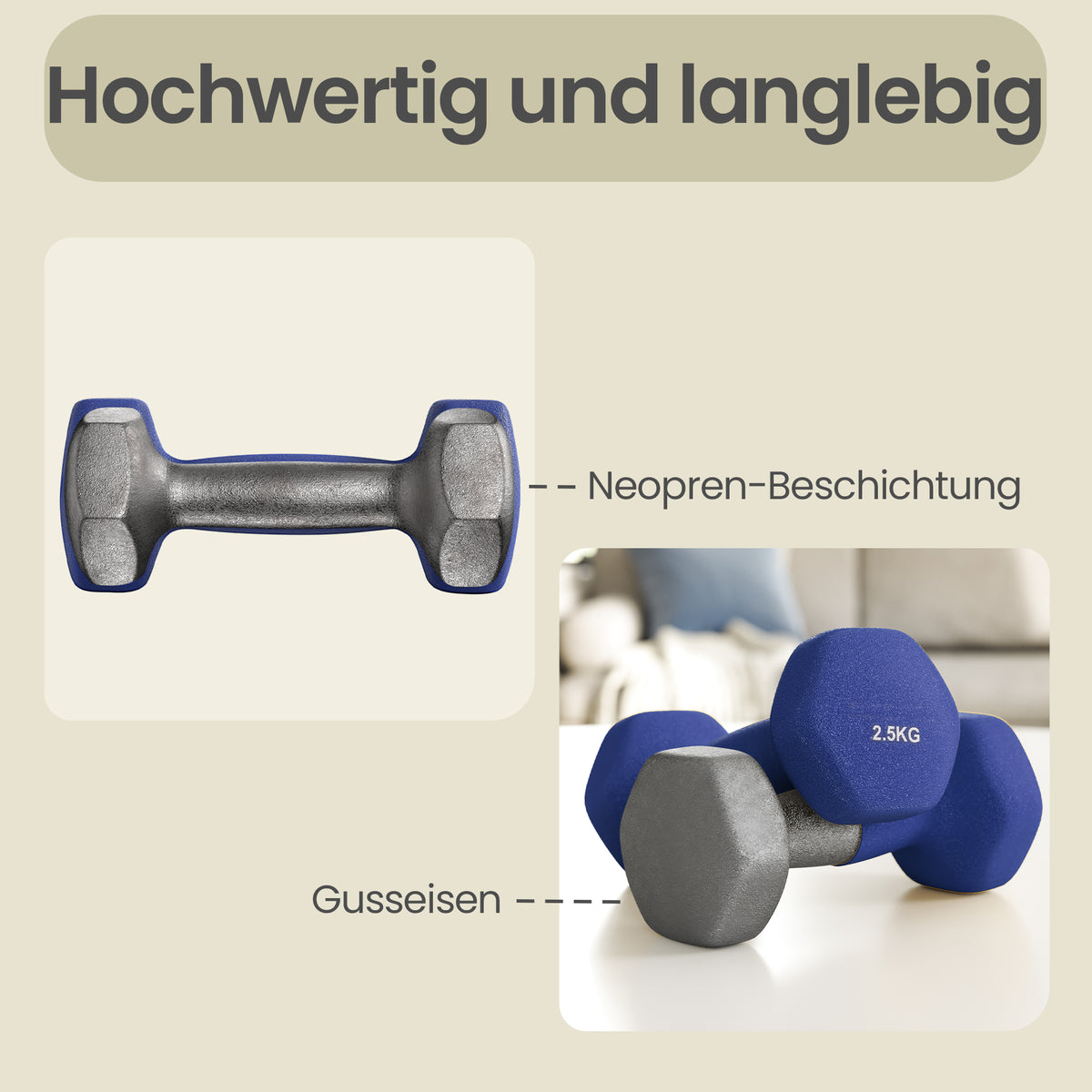 2 x 2.5 kg Set of 2 Neoprene Dumbbells, for Workout Fitness Harbor Blue