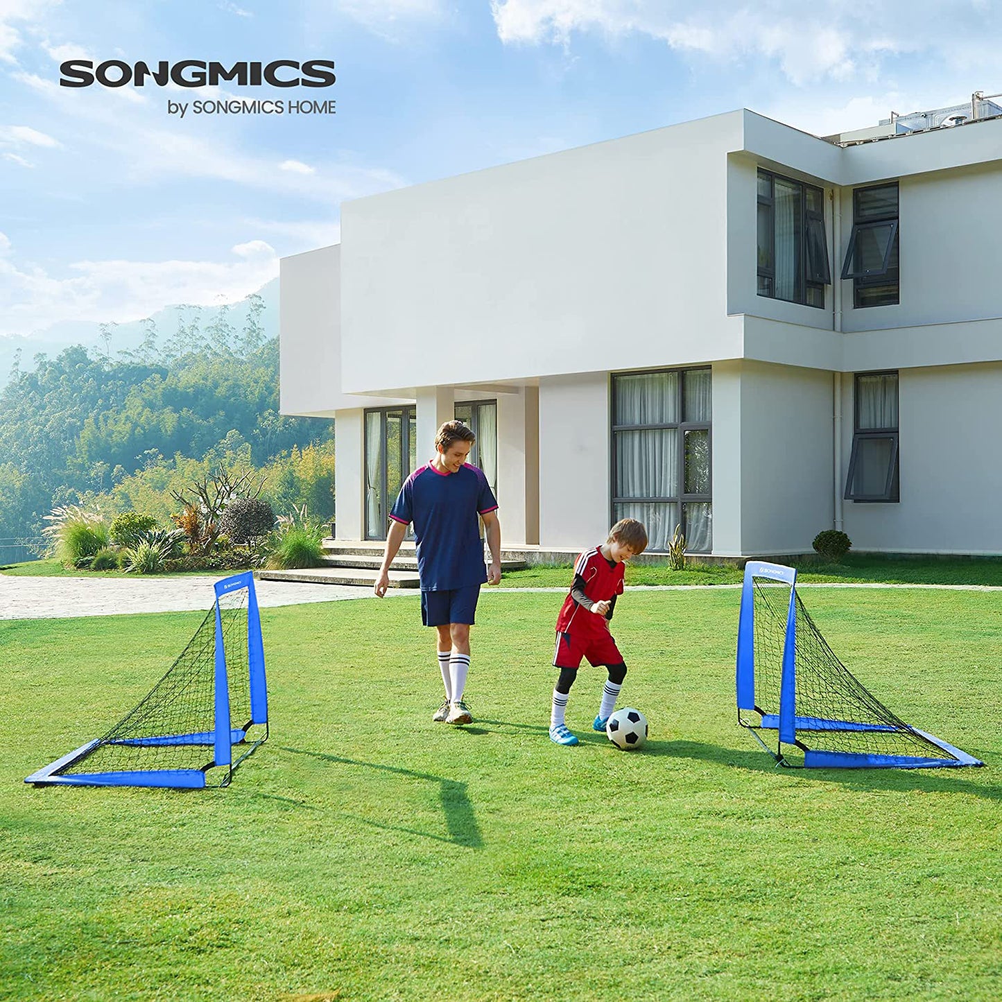 Set of 2 Folding Children's Soccer Goal Blue - image 2