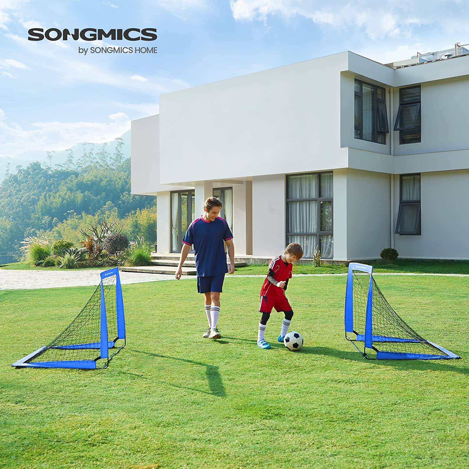 Set of 2 Folding Children's Soccer Goal Blue - image 2