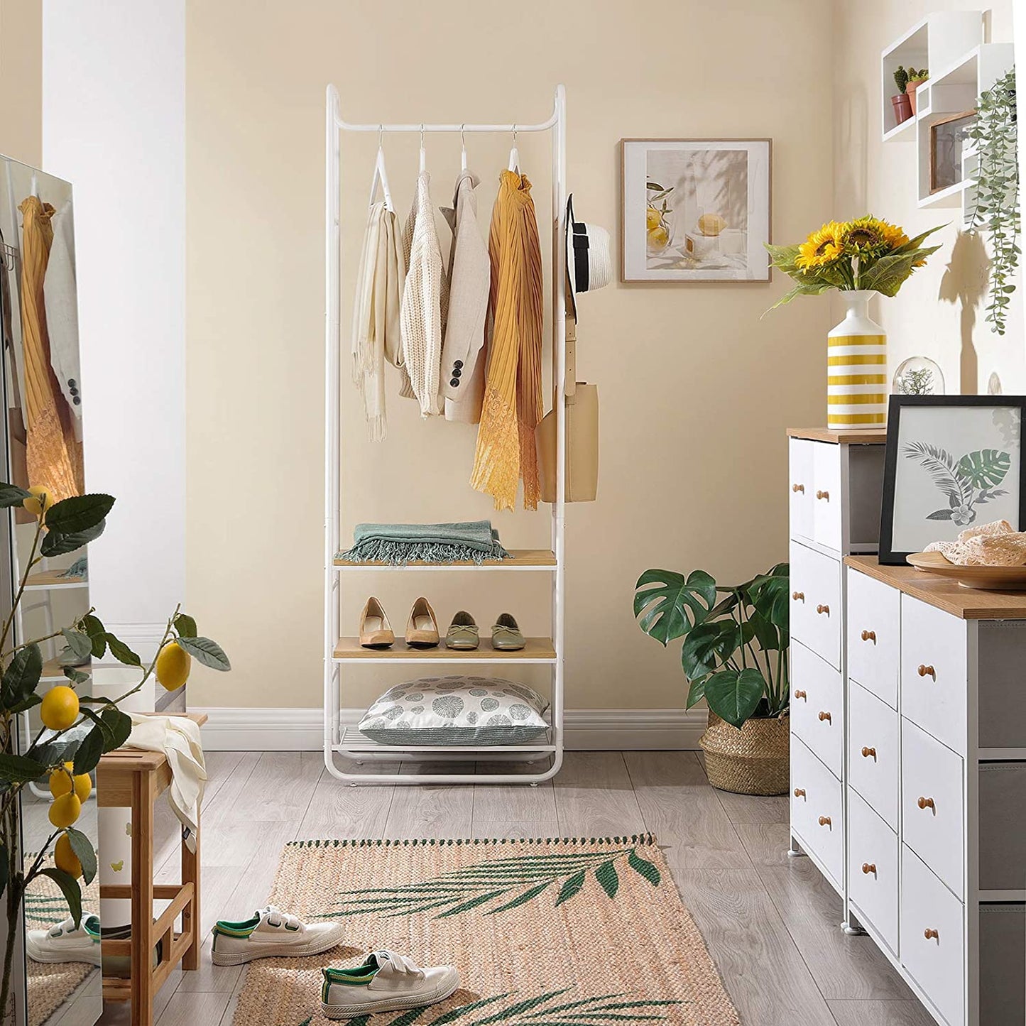 Oak & White Coat Rack with Shoe Rack - image 3