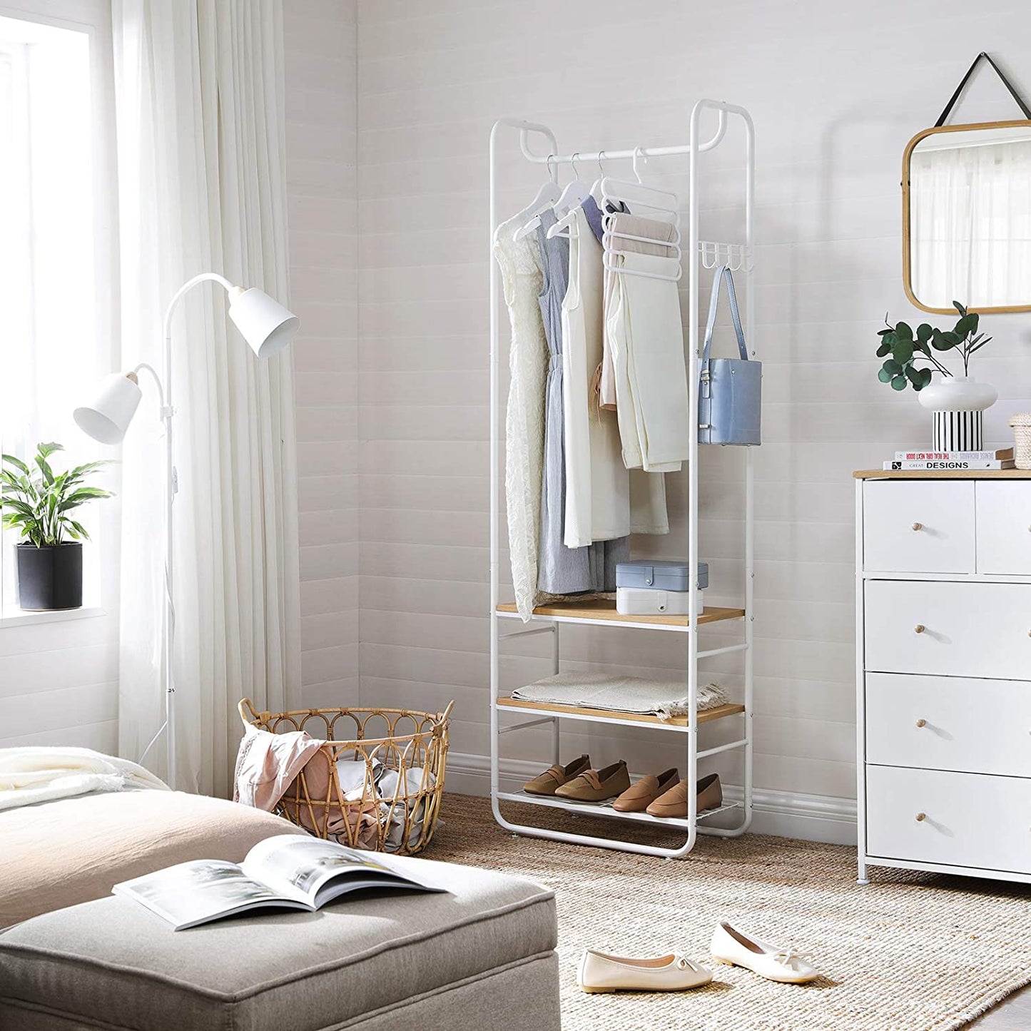 Oak & White Coat Rack with Shoe Rack - image 4