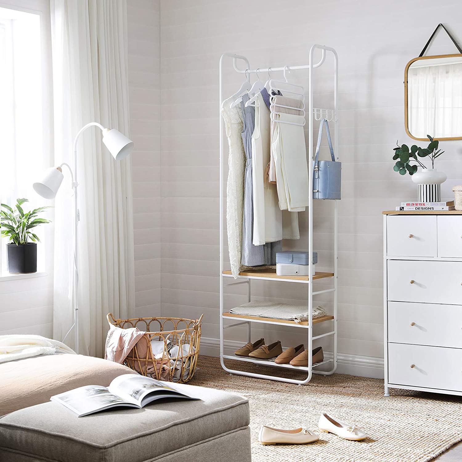 Oak & White Coat Rack with Shoe Rack - image 4