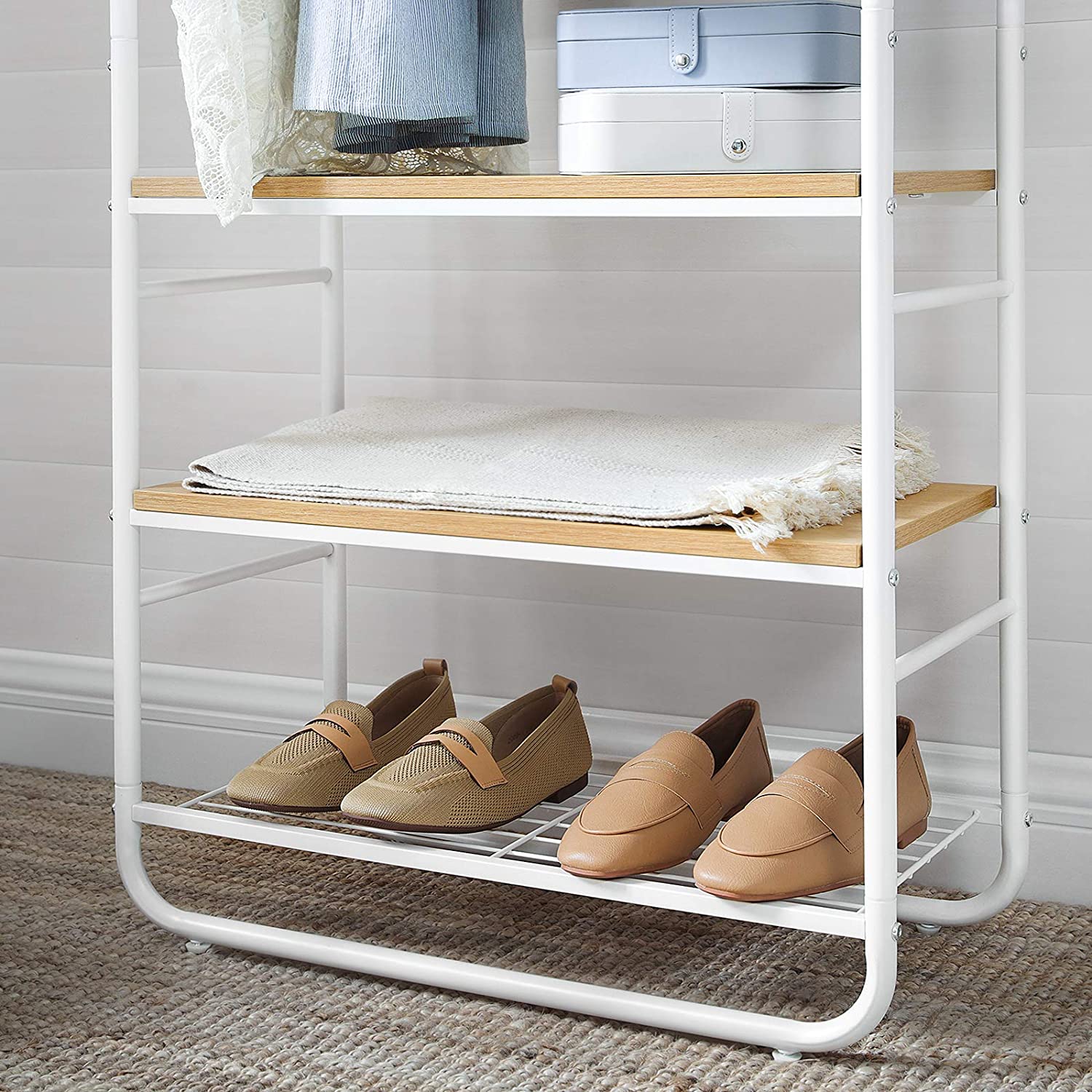 Oak & White Coat Rack with Shoe Rack - image 6