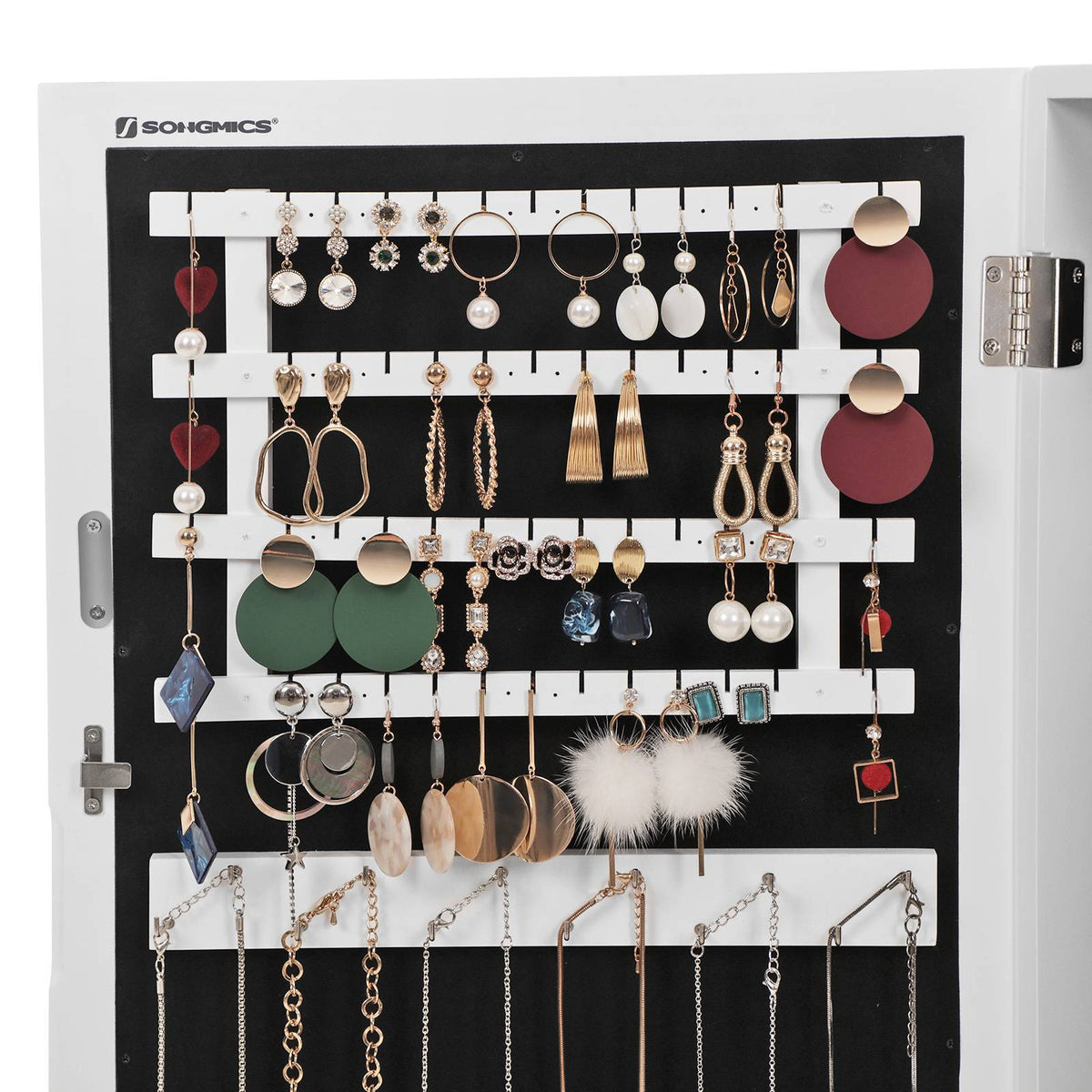 Lockable Jewelry Cabinet Armoire with Mirror, Wall-Mounted Space Saving Jewelry Storage Organizer, Rustic Brown