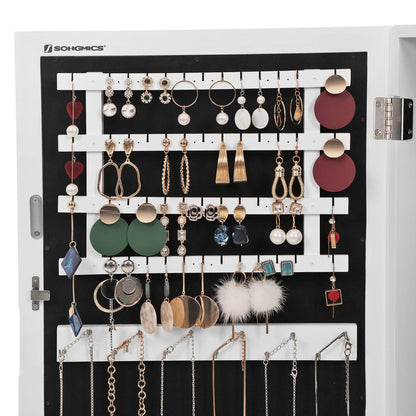 Lockable Jewelry Cabinet Armoire with Mirror, Wall-Mounted Space Saving Jewelry Storage Organizer, Rustic Brown