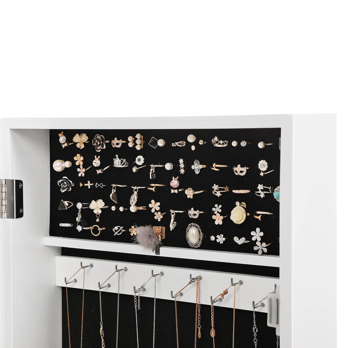 Lockable Jewelry Cabinet Armoire with Mirror, Wall-Mounted Space Saving Jewelry Storage Organizer, Rustic Brown