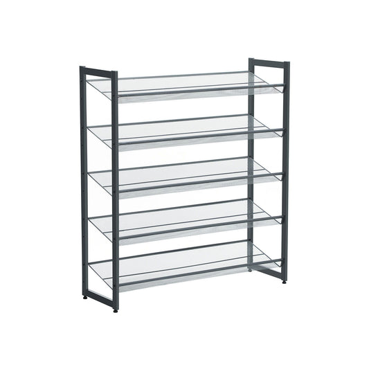 Shoe Rack, 5-Tier Stackable Shoe Storage Shelf, Metal Mesh, Flat or Angled Shoe Organizer for 20 to 25 Pairs of Shoes, Short Boots, High Heels, Cool Gray