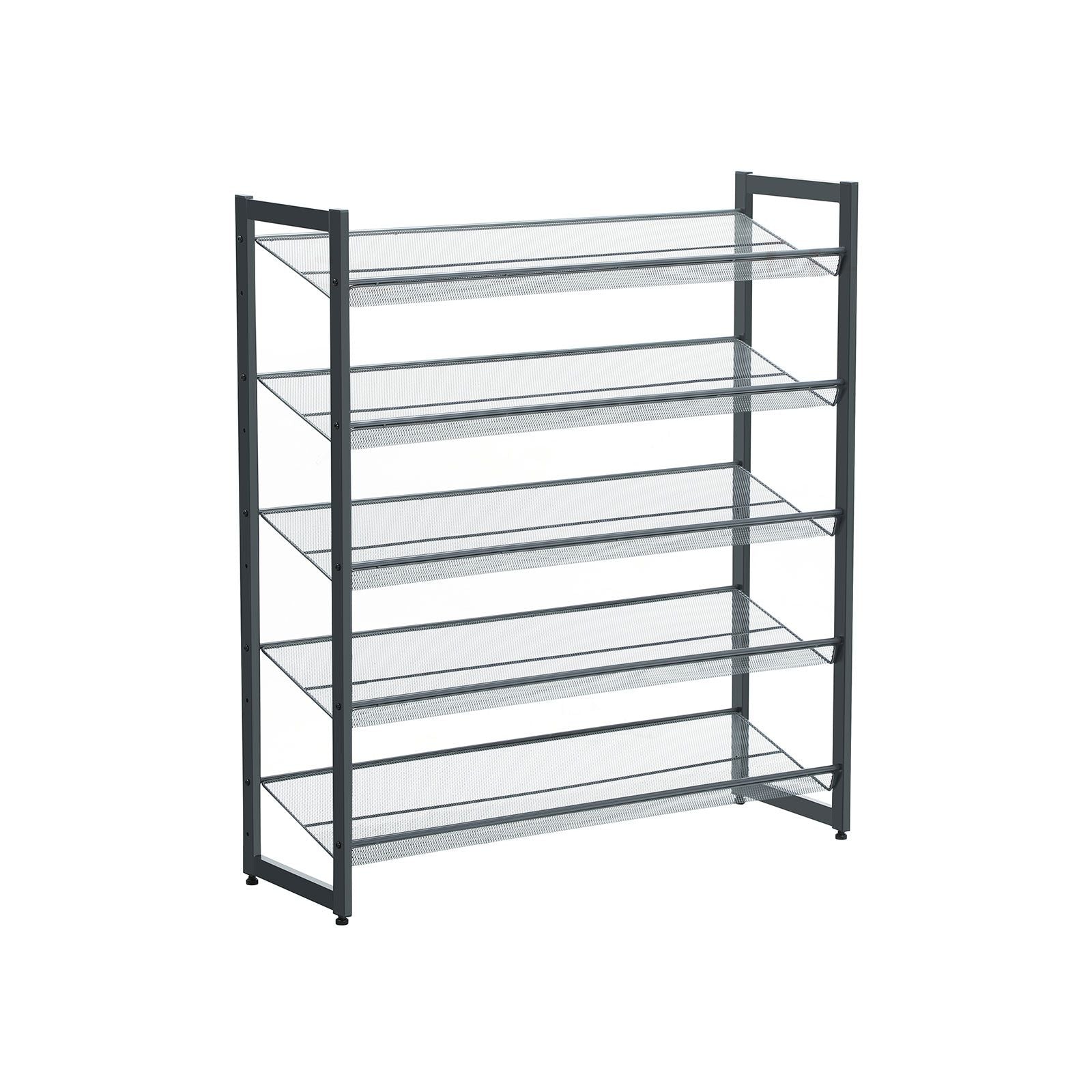Shoe Rack, 5-Tier Stackable Shoe Storage Shelf, Metal Mesh, Flat or Angled Shoe Organizer for 20 to 25 Pairs of Shoes, Short Boots, High Heels, Cool Gray ULMR05GB