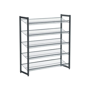 Shoe Rack, 5-Tier Stackable Shoe Storage Shelf, Metal Mesh, Flat or Angled Shoe Organizer for 20 to 25 Pairs of Shoes, Short Boots, High Heels, Cool Gray ULMR05GB