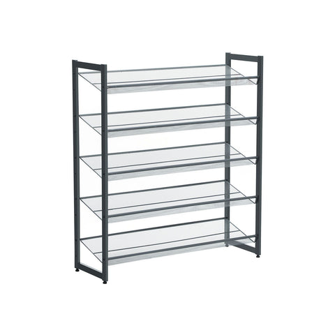 Shoe Rack, 5-Tier Stackable Shoe Storage Shelf, Metal Mesh, Flat or Angled Shoe Organizer for 20 to 25 Pairs of Shoes, Short Boots, High Heels, Cool Gray ULMR05GB