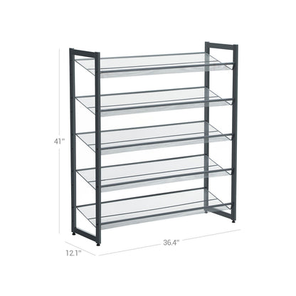 Shoe Rack, 5-Tier Stackable Shoe Storage Shelf, Metal Mesh