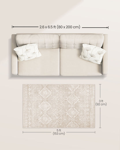 Area rug with non slip design and machine washable 3x5 ft