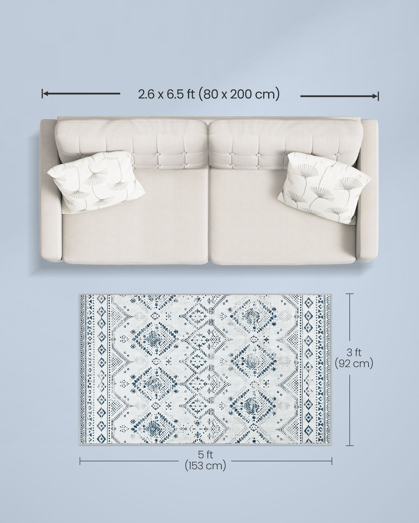 Area rug with non slip design and machine washable 3x5 ft